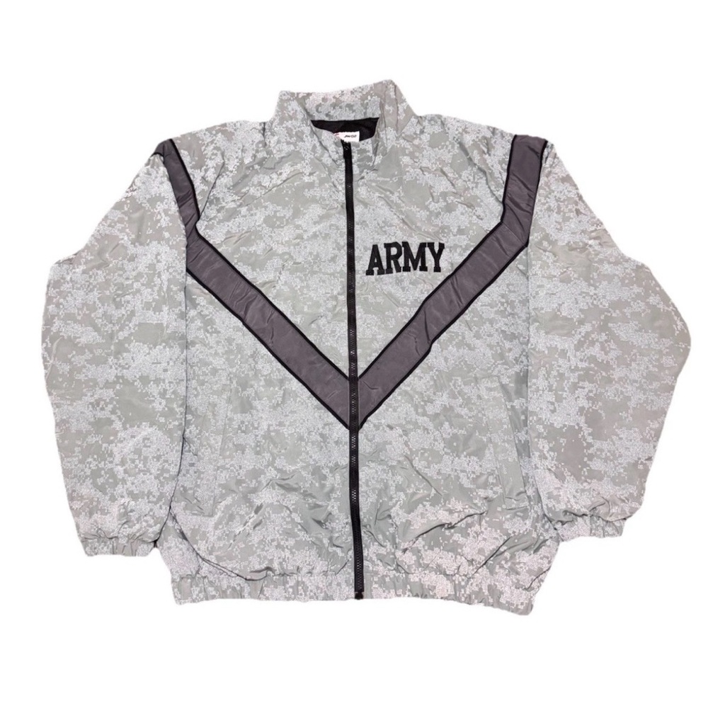 US Army Jacket Large Long Grey Black Digital Camo Reflective Windbreaker PT/IPFU